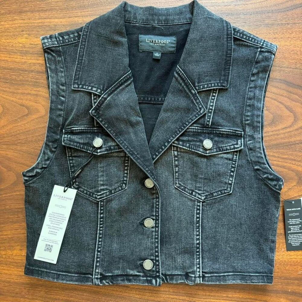 Liverpool Women's Denim Cropped Vest Washed Black Small NWT